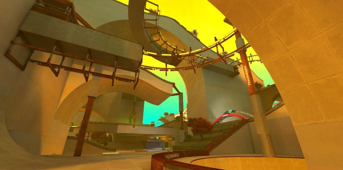 Environnement 3D : intérieur courbe avec passerelles