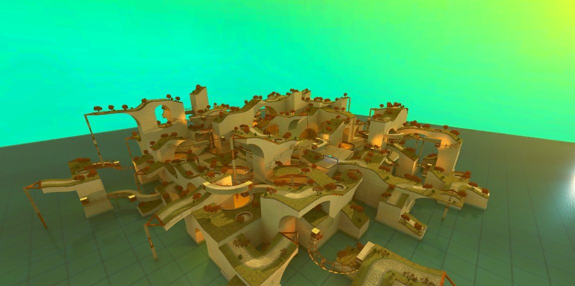 Environnement 3D vu du dessus, plan masse